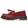 Mocassins Vermelhos com Franjas Crazy Horse para Mulheres, Sapatos Pequenos de Couro Genuíno de Cano Baixo, Couro de Primeira Camada, Estilo Britânico, Sapatos Casuais da Moda com Bico Redondo para Estudantes