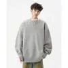 Suéter para Hombre de Otoño Invierno con Cuello Henley Americano Suéter para Hombre Estilo Perezoso Casual Retro Americano Tejido Suéter Liso para Hombre Cruzado