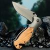 Cuchillo Plegable de Acero Inoxidable de Alta Dureza de Fábrica Portátil Táctico de Autodefensa Afilado Cuchillo para Exteriores Mango de Madera Cuchillo Portátil para Fruta