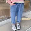 Calça Jeans para Meninas, Nova Coleção Primavera & Outono 2024 para Crianças, Calça Casual da Moda para Crianças, Calça de Bebê para Usar na Rua
