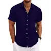 Explosiones transfronterizas Amazon AliExpress Nueva Camisa Casual Holgada de Manga Corta de Algodón y Lino a Rayas Jacquard para Hombre