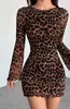 Vestido de Malla con Estampado de Leopardo Elegante Sexy de Manga Larga, Cruzado, para Primavera y Otoño 2025, Amazon Europeo y Americano, Aliexpress