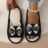 Chinelos de Chão com Laço Xiyin Transfronteiriços para Mulheres, Novos Chinelos de Pelúcia Quentes de Inverno para Interior de Casa, Chinelos Peludos Confortáveis