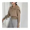 Novo Estilo de Outono Início Estilo Preguiçoso Cardigã de Tricô Top para Mulheres com Gola Lapela Solta de Nicho Jaqueta Suéter