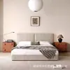 Cama de tecido na cor creme estilo francês, design simples e minimalista, adequada para quartos pequenos, cama estofada em tecido chenille moderna e simples