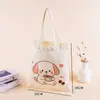 Bolsa de lona com estampa de desenho em estoque, bolsa de ombro única personalizada, bolsa de algodão para estudantes, compras, deslocamento, logotipo personalizado