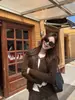 Cárdigan de Punto para Mujer Baishiwang Otoño Invierno Cuello Redondo Manga Larga Holgado Retro Estilo Old Money Abrigo Suéter