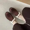 Mocasines Retro de Gamuza con Plus de Terciopelo para Mujer Suela Gruesa Cálidos de Tacón Grueso Zapatos Gorro Otoño e Invierno Planos Zapatos Pequeños de Cuero