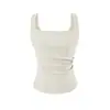 Top Camisola Francesa de Cuello Cuadrado para Mujer, Estilo Diseñador, Cintura Ceñida, Fruncido, Elegante, Adelgazante, Corto, Ropa Exterior, Top de Capa Base