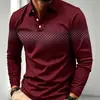Camisa polo de manga larga para hombre, estampado digital casual, camisa sencilla con diseño de rayas y patrón geométrico para hombre