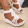 Sandalias Romanas de Cuña para Mujer 2026 Verano Bohemias Vintage Florales de Vacaciones Sandalias de Punta Cerrada Zapatos de Suela Gruesa para Mujer Tallas Grandes
