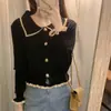 Nueva Ropa para Mujer Estilo Pequeño Aroma Cárdigan de Punto Chaqueta Temperamento Femenino Adelgazante Borde Camisa Base Ropa Exterior Top Elegante