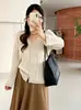 Ropa para mujer de talla grande: Cárdigan de punto con cuello en V y ribete de encaje, colección otoño 2026, prenda exterior de corte holgado, top calado para mujer