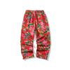 Nova calça casual masculina de primavera 2024, neutra, estilo étnico de flor grande do nordeste, flor de peônia, calça reta solta