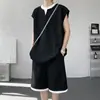 Conjunto Esportivo de Camiseta sem Mangas Falso Duas Peças para Homens, Conjunto de Duas Peças Tendência de Verão Estilo Americano com Colete Waffle e Shorts