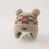 Gorro de Invierno para Bebé con Felpa Gruesa, a Cuadros de Moda, Doble Bola, Protección Cálida para Orejas, Elegante de Punto, Unisex, para Niños