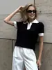 Tricô de Manga Curta Transfronteiriço Estilo Europeu e Americano Verão 2026 Novo Elegante para o Dia a Dia Gola Polo Bloqueio de Cores Malha Slim Fit