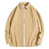 [Algodão Puro Peso Pesado] Camisa de Manga Comprida Workwear Americana Masculina Estilo Hong Kong Casual Cor Pura Branca Jaqueta Camisa Solta e Tendência