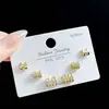 SLBABY exquisitos aretes pequeños con incrustaciones de diamantes, tres pares, aguja de plata s925, elegantes, simples, aretes múltiples