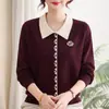 Moda de punto de otoño para madres, nuevo suéter 2026 para mediana edad y personas mayores, camiseta de manga larga básica para primavera y otoño