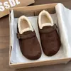 Sapatos Birkenstock Retrô Quentes e Espessos de Cobertura Total para Mulheres, Botas de Neve de Inverno em Camurça com Solado Grosso e Forro de Lã, Sapatos de Algodão, Mocassins