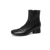 Botines Chelsea Súper Suaves Súper Ligeros de Piel de Oveja para el Trabajo Otoño/Invierno 2026 Tacón Medio Grueso Punta Redonda Versátiles Piel Genuina Suela Suave Botines para Mujer