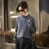Cárdigan de punto de lana para mujer, color liso, holgado, elegante, de manga larga, para otoño e invierno, con cuello alto de volantes