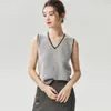 Viaje Intelectual~Cony Conjunto de dos piezas de punto 100% cachemira pura para mujer, diseño color block, camisola de cuello en V, prenda exterior versátil