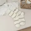 Meias Listradas com Laço Meia-Panturrilha para Mulheres, Outono/Inverno, Acessório de Ursinho Bordado, Estilo Lolita Academy, Meias de Algodão Folgadas com Barra Rebatida