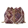 Bolso cruzado para mujer 2026 con asa de cadena, moderno estilo étnico a cuadros, pequeño bolso de algodón y lino