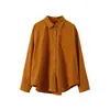 [Oufan] Camisa de Manga Larga de Color Sólido con Bloques de Color Inspirada en el Diseño para Mujer, Nuevo Estilo 2026, Corte Holgado, Adelgazante, Camisa Exterior 8526