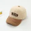 Chapéu infantil de inverno com letra PARIS, boné de beisebol com forro de fleece, quente, para idades de 3 a 10 anos, unissex, para exportação