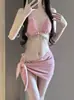 Bikini Blanqueador Oni Estilo Coreano Sexy Cadena de Diamantes Tailandesa Deseo Puro Conjunto de Tres Piezas para Senos Pequeños Falda Envuelta Toalla Triangular para Cubrir la Carne