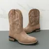 Botas Altas Transfronterizas, Nuevas Botas Vaqueras Occidentales, Botas de Caballero Bordadas Étnicas, Botas de Cuero Slip-On de Talla Grande Europeas y Americanas para Hombre