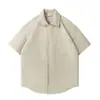 Yidao Vintage 2026 Verão Nova Camisa Casual Solta de Manga Curta Cor Sólida Simples Design de Bolso Patch Retro Japonês