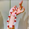 Conjunto de Pulseira e Colar com Design de Pérola de Cristal Artificial de Quartzo Rosa de Partículas Grandes e Cornalina Natural