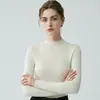 Suéter fino de lana estilo francés con cuello medio para mujer, de punto ajustado de manga larga como capa base, cálido y elegante, con una estética clásica de "dinero viejo".