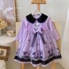 Vestido de princesa Kulomi de primavera para niñas, nuevo vestido de malla con costuras de dibujos animados, vestido para niñas pequeñas.