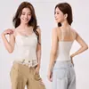 Sutiã sem fio com suporte lateral, efeito de elevação e sustentação, acabamento em renda, alças finas, estilo top longo, lindo design nas costas