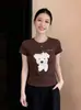 2026 Verão Novo Produto Manga Curta Ajuste Slim Fofo Desenho Animado Cachorrinho Camiseta Manga Curta Feminina Gola Redonda Versátil Top
