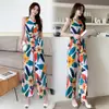 Macacão Foto Real Verão 2025 Novo Estilo Estampado Fashion Sem Mangas Afina a Cintura Calça de Perna Larga