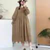 Vestido Largo Bordado de Manga Larga Estilo Mori Girl Japonés para Mujer, Vestido Largo Elegante Simple Artístico de Cuello Redondo Ajustado para Mujer