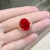 Transmisión en vivo de TikTok: anillo de diamantes rojos de alta calidad, de lujo y con un color claro, imitación de huevo de paloma natural, color fuego, brillante, con forma de huevo.