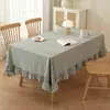 Mantel de cuadros de algodón puro engrosado con volantes de color liso, forma rectangular, superventas de Amazon, mantel de tacto de lujo ligero y de alta gama