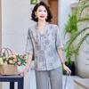 Traje de Madre de Manga Corta Estilo Chino 2025 Verano Nuevo Moda para Mediana Edad y Ancianos Tallas Grandes Tops Conjunto de Dos Piezas para Suegra