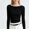 Elegante Camiseta Base de Hombros Caídos para Mujer, Nueva Moda 2026, Camiseta de Manga Larga de Color Sólido, Top Elástico que Ceñe la Cintura