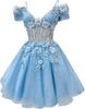 Vestidos Curtos Brilhantes para Noite Ombro a Ombro Apliques Tule Vestidos de Cocktail Robe De Cocktail Vestidos de Formatura 2026