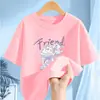 2303 # Camisetas de Verão com Manga Curta para Meninas Verão 2025 Novo Estilo Crianças Algodão Puro Estilo Coreano Soltas e Estilosas Versáteis