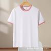 Camiseta de algodão de verão com contraste masculina e feminina cor de ombro combinando gola redonda manga curta atacado logotipo personalizado roupa de grupo Camiseta