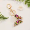 Chaveiro Fashion Colorido Estilo Europeu com Pedras Strass, Formato de Borboleta Vazada, Chaveiro Criativo de Mariposa para Chave de Carro, Pequeno Presente